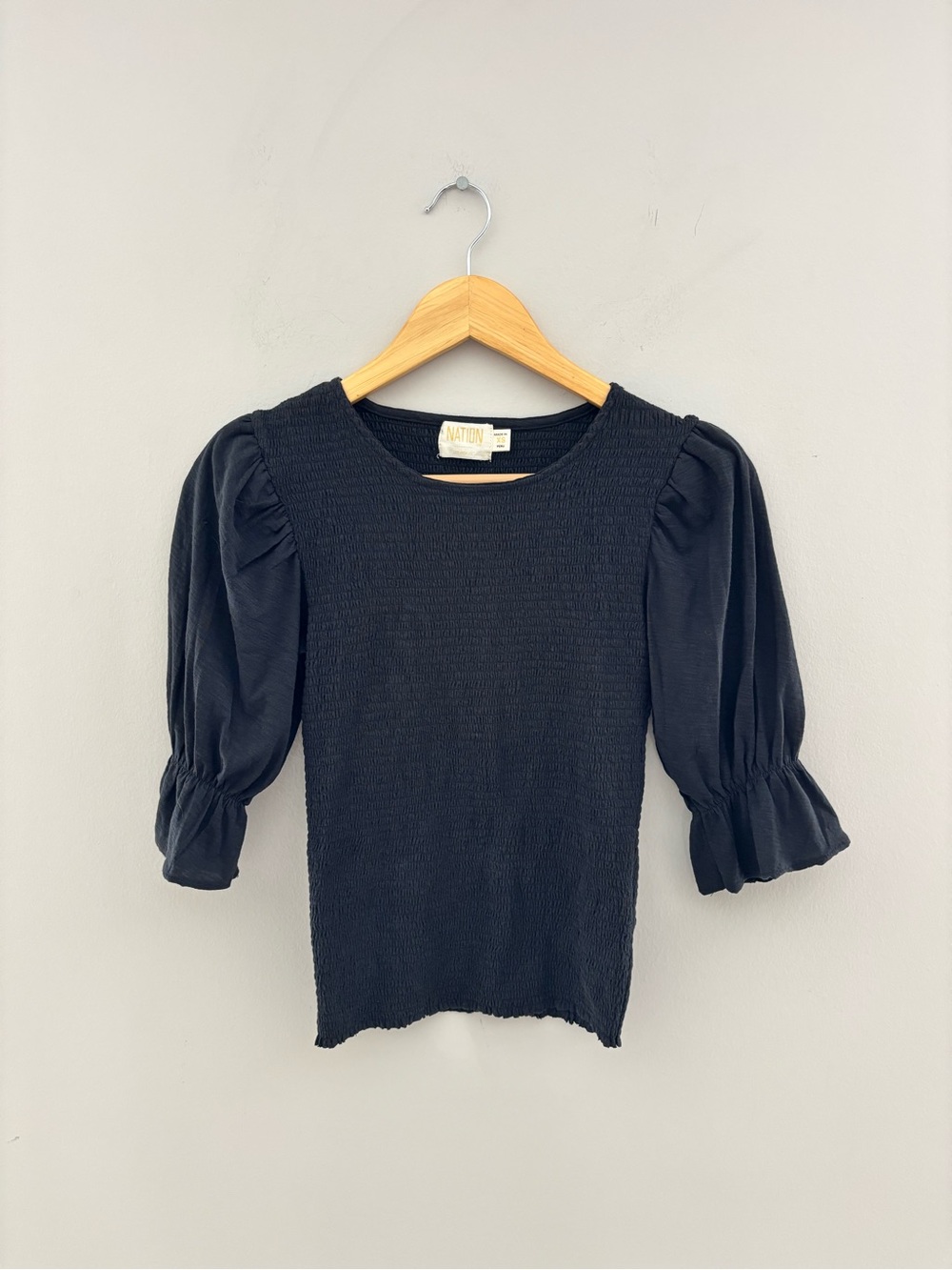 Nation LTD Black Smocked Puff Sleeve Top | XS
